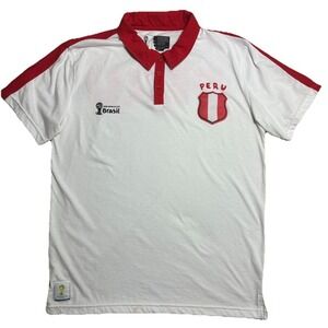Fifa World Cup Polo‎ Shirt Men's XL White Red Brazil 2014 Official Soccer Futbol